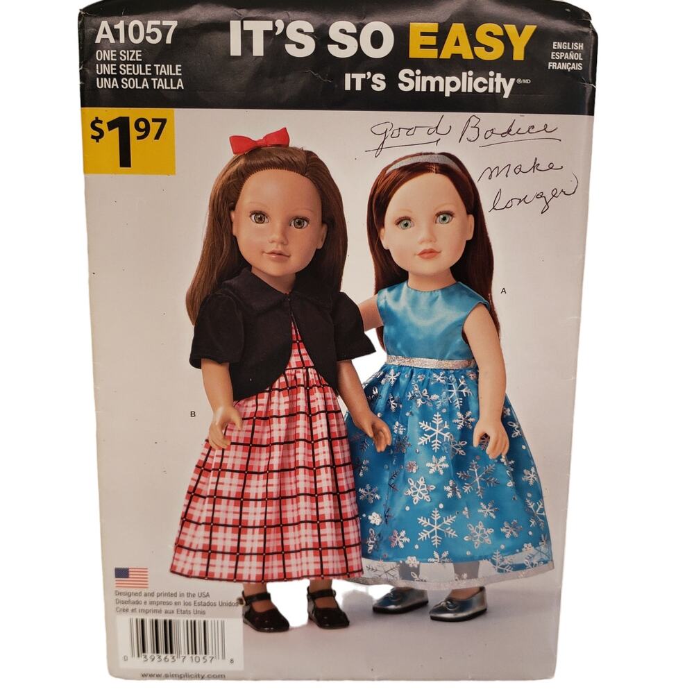 Simplicity A1057 American Girl 18" Doll Party Dress Sewing Pattern CUT Vintage